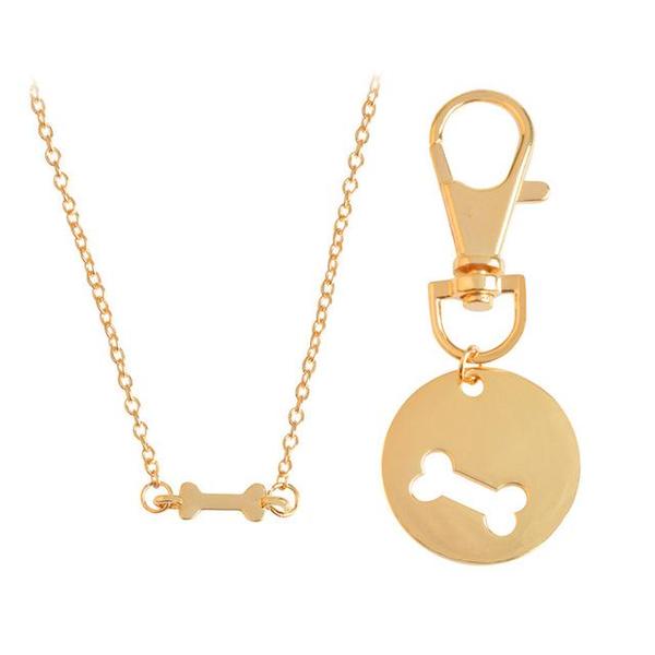 Dog Bone Best Friends Charm Necklace Keychain - 2pcs/set