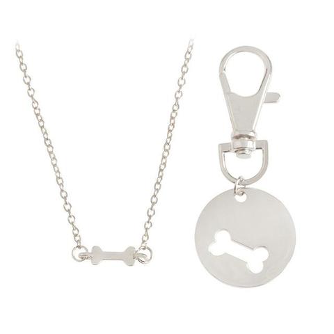 Dog Bone Best Friends Charm Necklace Keychain - 2pcs/set