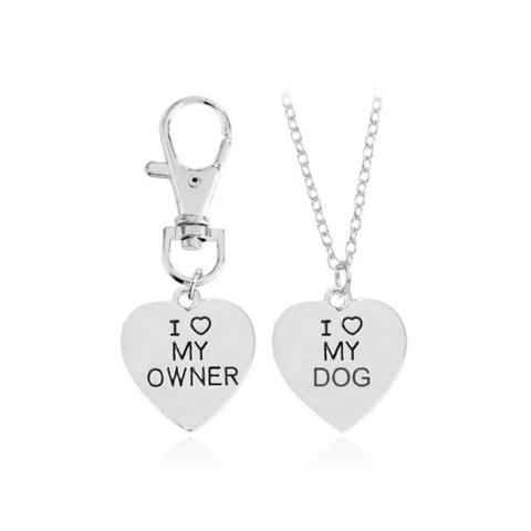 Heart I Love My Owner/ Dog Necklace Keychain Sets
